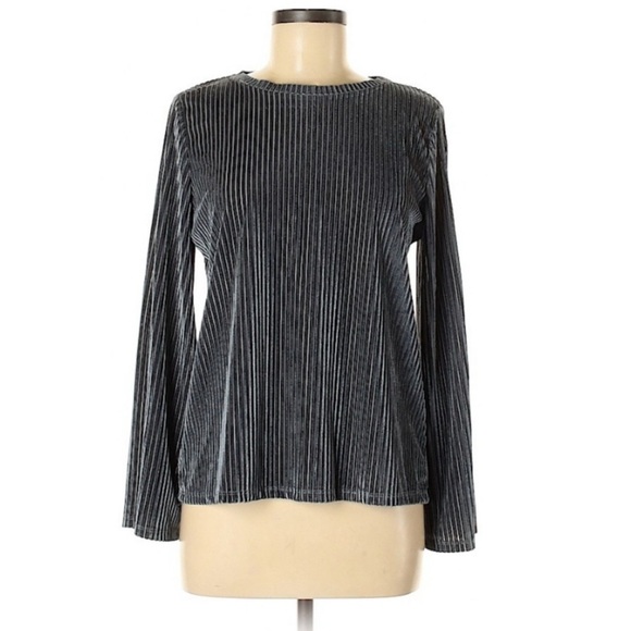 Dantelle Gray Crushed Velvet Striped Long Sleeve Top - Picture 5 of 5